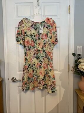 Faithfull The Brand Floral Short Sleeve Mini Dress in Pastel Floral